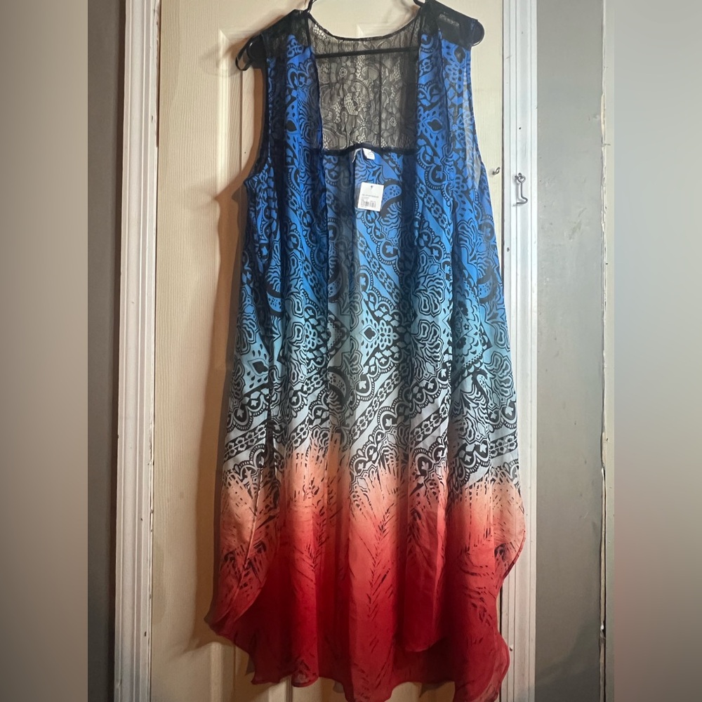 Sleeveless Ombre Lace-Back Vest Top - Blue/Red